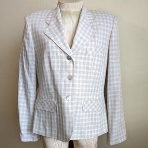 Gingham Plaid Linen Blend Blazer Beige and Cream